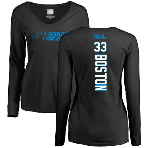 Carolina Panthers Black Women Tre Boston Backer Slim Fit NFL Football #33 Long Sleeve T Shirt